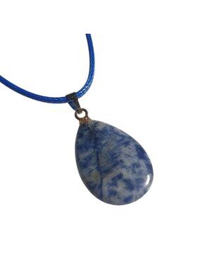 Blue Cord Necklace Sodalite Teardrop Gemstone Pendant Boho Beach Modern Jewelry